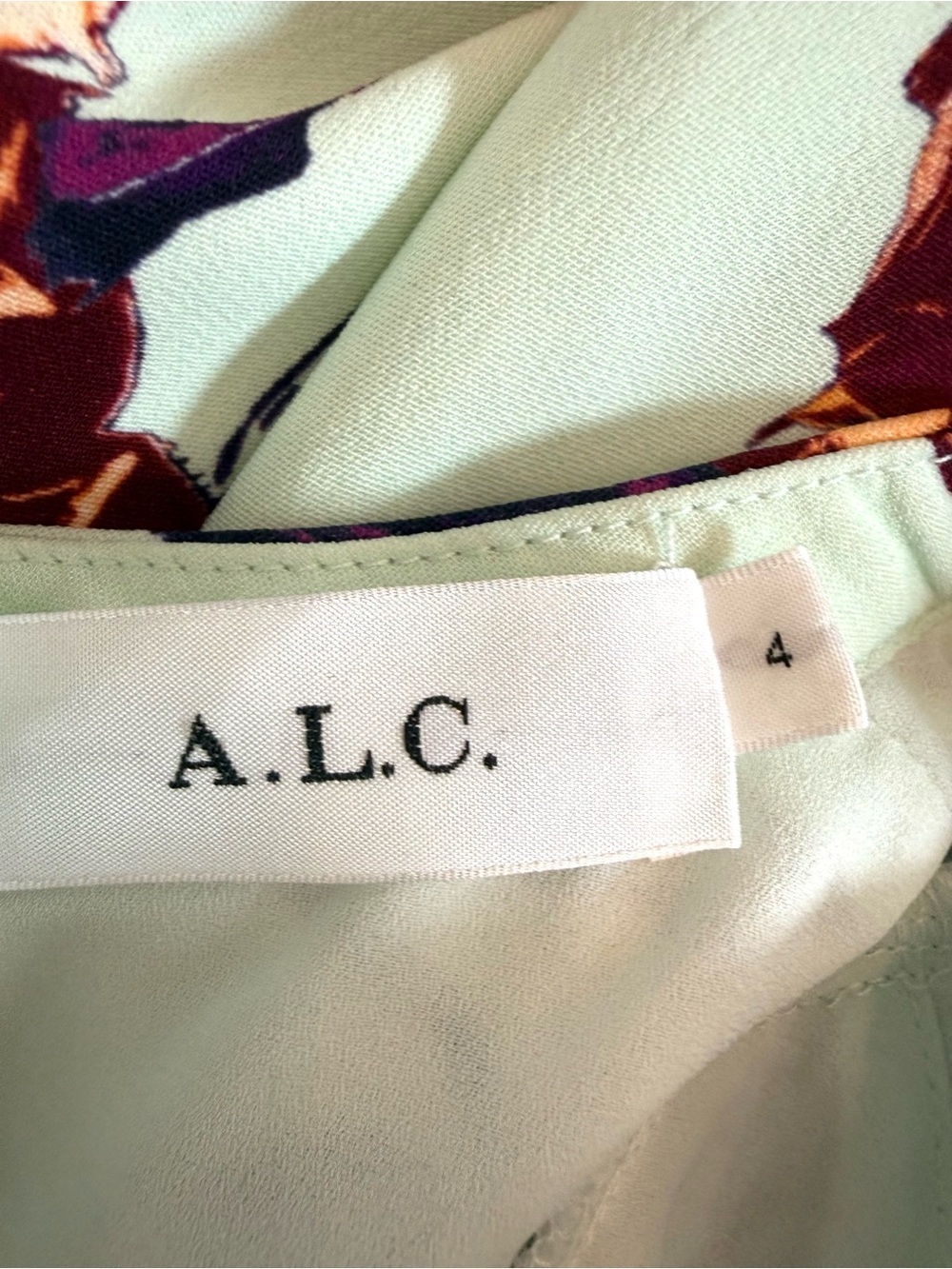 A.L.C. Jane Floral Mini Dress Mint Long Sleeve Ruched Designer Size 4 - Picture 7 of 16